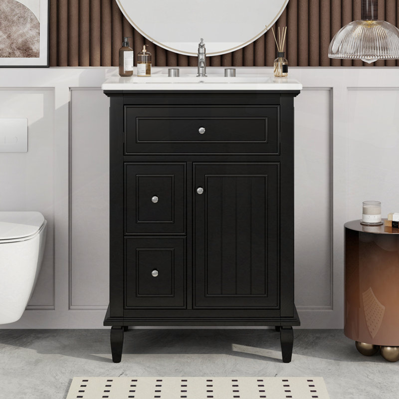 Armoire de salle de bain avec un tiroir rabattable et deux tiroirs, Noir, noir, noir, noir
