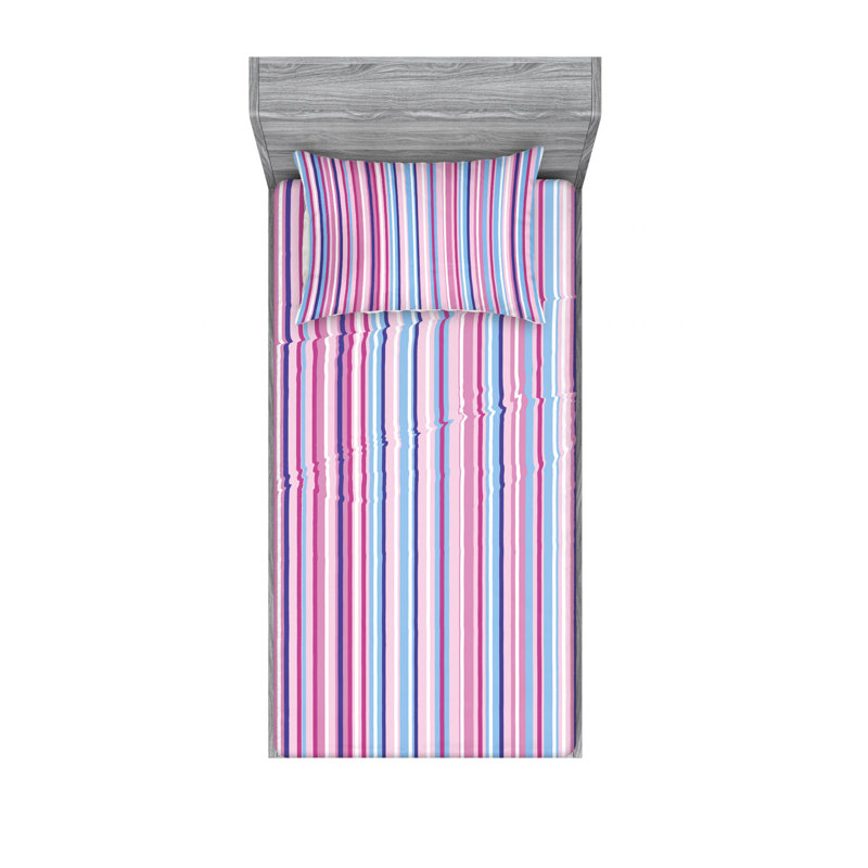 Microfiber Striped Sheet Set, Twin XL Sheet Set with Fitted Sheet, Baby Pink/Sky Blue Striped