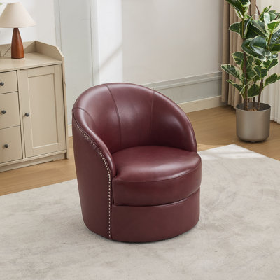 Fauteuil d'appoint pivotant en cuir rouge foncé foncé, pivotant à 360 ° et fauteuil Mid-Century moderne pour le salon / bureau