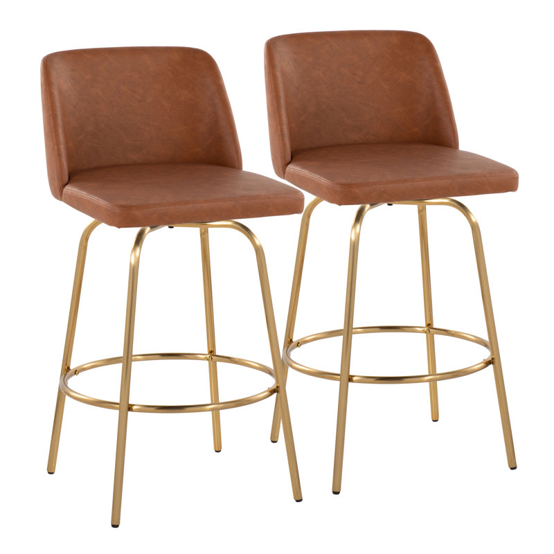 Swivel Upholstered Counter Stool with Metal Frame, Camel