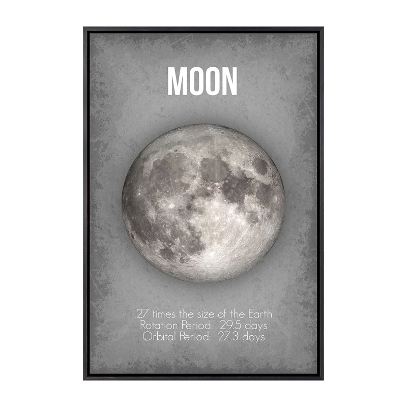 Décoration murale lune pour enfants, H 26 po x l 18 po x 1,5 po, Toile avec cadre noir patiné