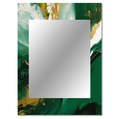 Green and Gold Liquid Magic II - Abstract Wall Mirror, Green Decorative Mirror, Printed Metal Art