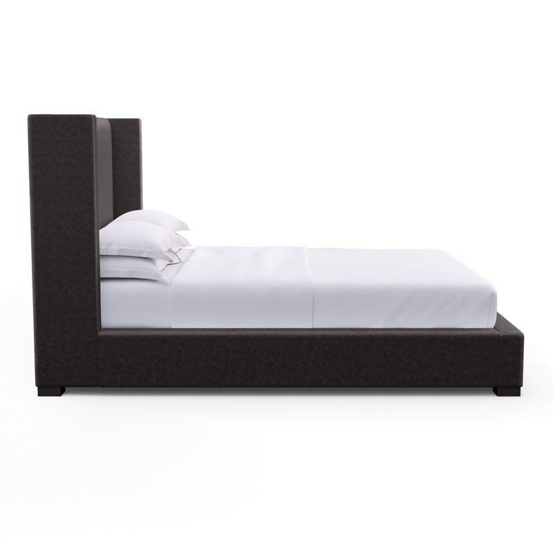 Roxborough Upholstered Wingback Bed, California King, Distressed Leather Black Jack, Weathered