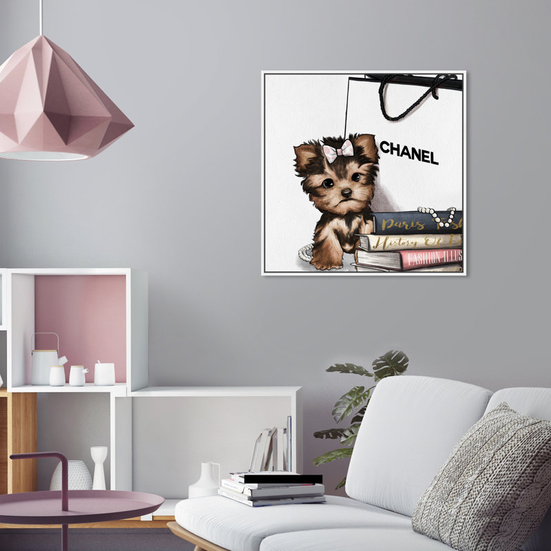 «Fashion Book Yorkie Glam Custom», impression, H 20 po x l 20 po, Cadre blanc