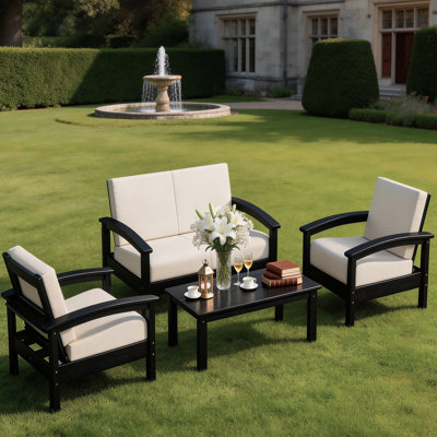 Hdpe All-weather 4-person Sofa Set & Coffee Table – Complete Outdoor Patio Conversation Set