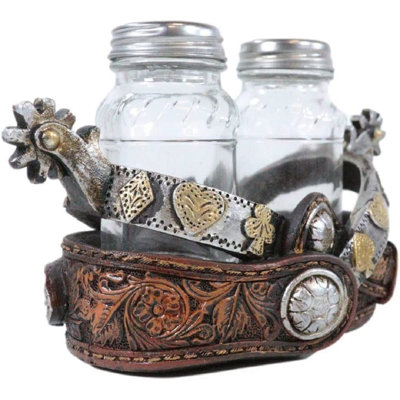 Marthe rustique Western Cowboy équin double éperon avec faux cuir tendu Conchos sel et poivre verre Shaker porte ensemble décoratif décoration cuisine centre de table Figurine