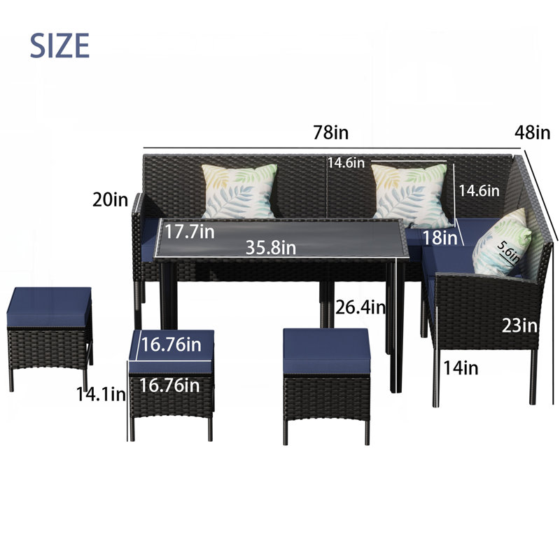 Ensemble de mobilier d'extérieur 7 pièces, Bleu