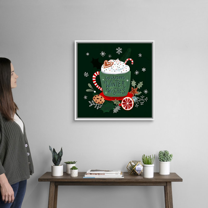 Reproduction d’art textuel sur toile, "Christmas comforts II" par Victoria Borges, Cadre blanc, H 26 po x l 26 po x P 1,75 po