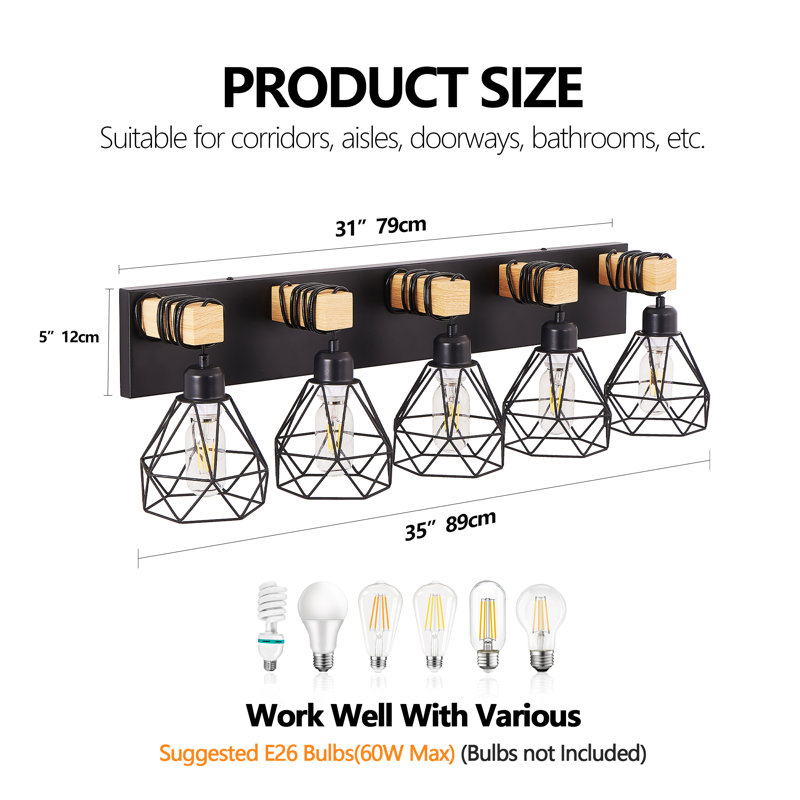 Luminaire de meuble-lavabo géométrique Habitatindustrial, 5 lumières, H 7,30 po x l 31,10 po x P 4,70 po