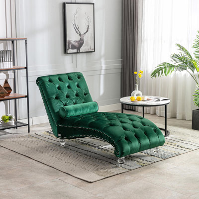 Chaise longue d'intérieur en velours capitonnée à boutons et rembourrée avec coussin pour le bureau de la chambre à coucher (velours émeraude)