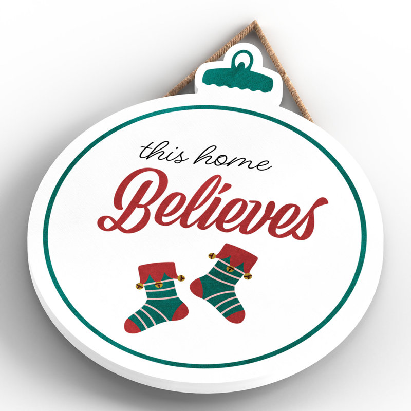Xmas This Home Believes Wooden Bauble Plaque