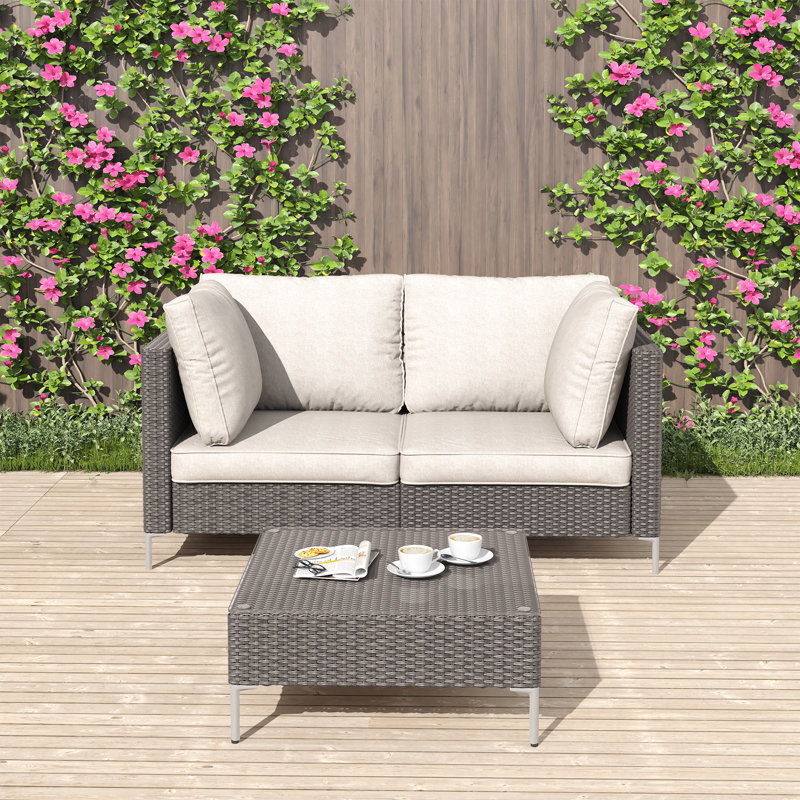 Patio Wicker Sofa Chairs with Table, Gray