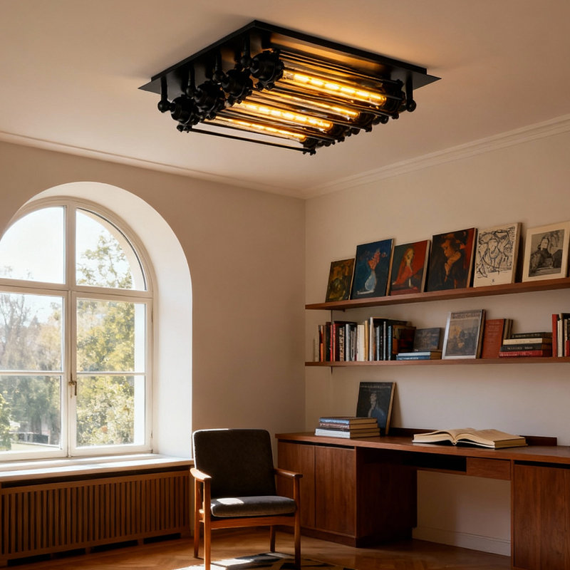 Retro 4-Light Ceiling Light, Industrial Chandelier
