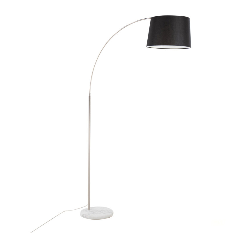 Contemporary Floor Lamp With White Marble Base, Nickel Finish, And Black Linen Shade For Modern Elegance, Nickel, Black