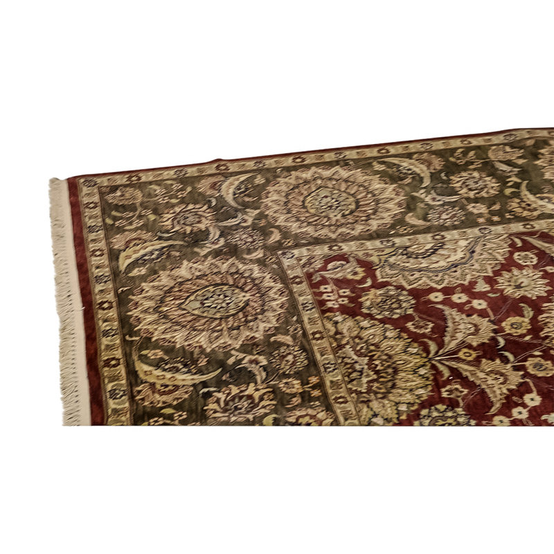 Tapis rouge / brun / beige noué à la main de haute qualité