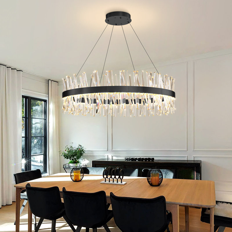 Lustre en cristal Glam, H 78 po x l 24 po x P 24 po, Noir mat