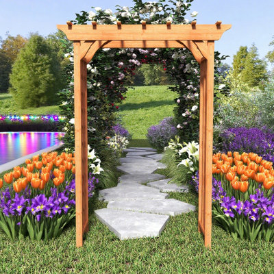 85.5" Wooden Garden Arbor Wedding Ceremony Arch Plant Climbing Outdoor Trellis