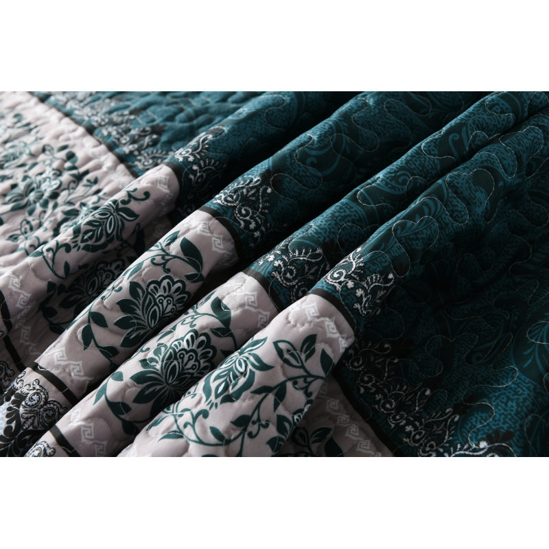 HoneiLife Classic Gradient Green Blended Quilting 3-Piece King Size Bedding sets, King