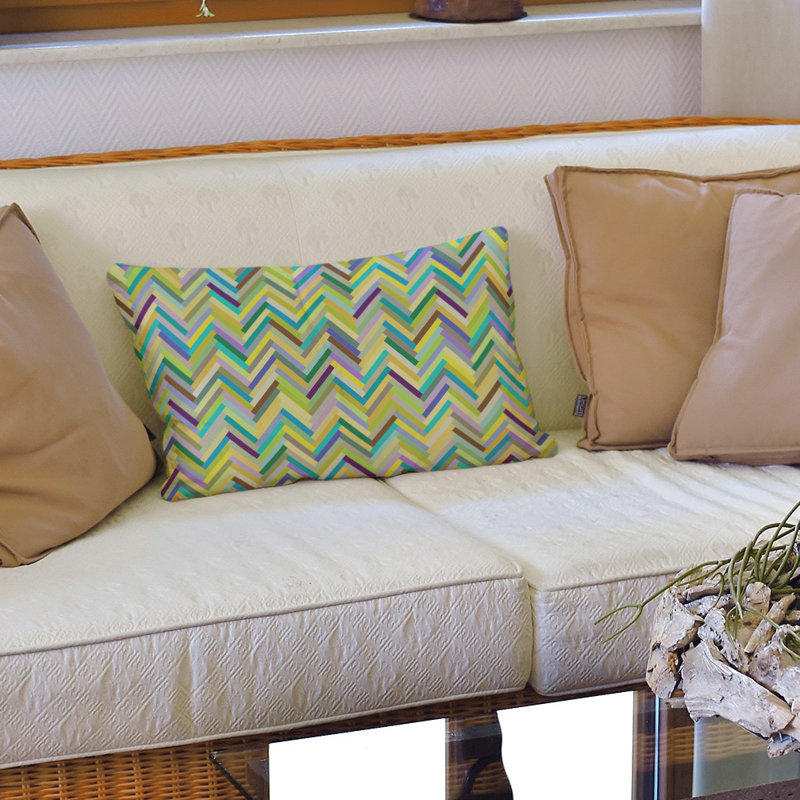 Coussin lombaire à chevron, 14 po x 20 po, Bourre en polyester, Vert / Jaune