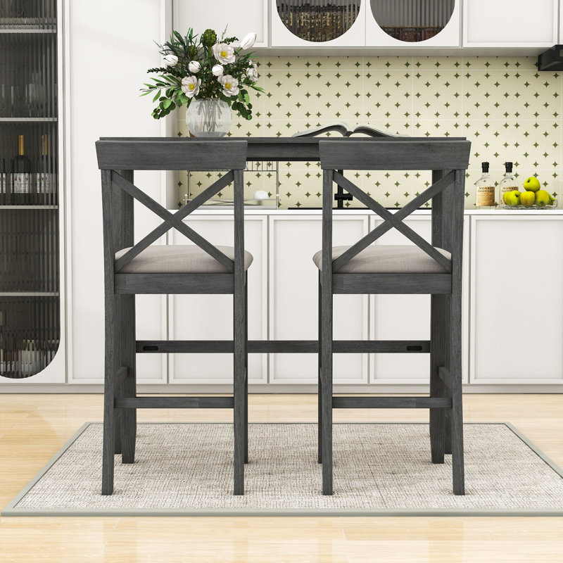 Ensemble repas avec table rectangulaire et 2 chaises rembourrées, Gris