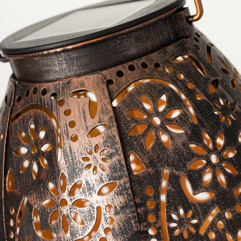 Copper 9" Solar-Powered Teardrop Hanging Lantern