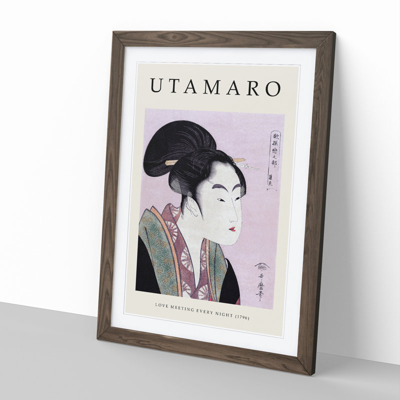 Yogoto Ni Au Koi Print by Kitagawa Utamaro - Picture Frame Painting, Walnut, 36cm H x 27cm W x 2cm D
