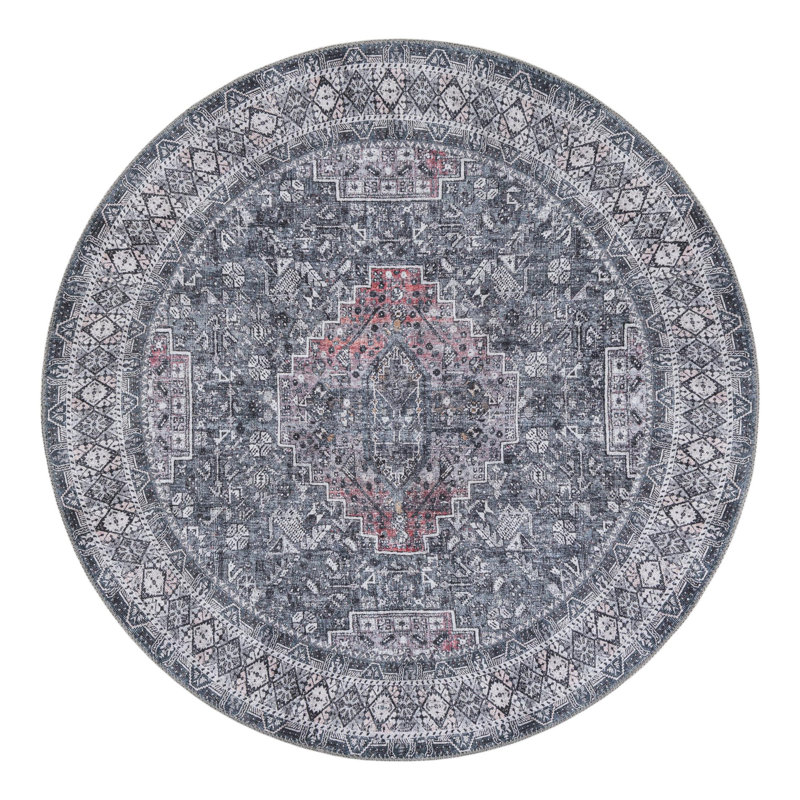 Meguel Performance Chenille Geometric Indoor Rug, Round 5'1" x 5'1"