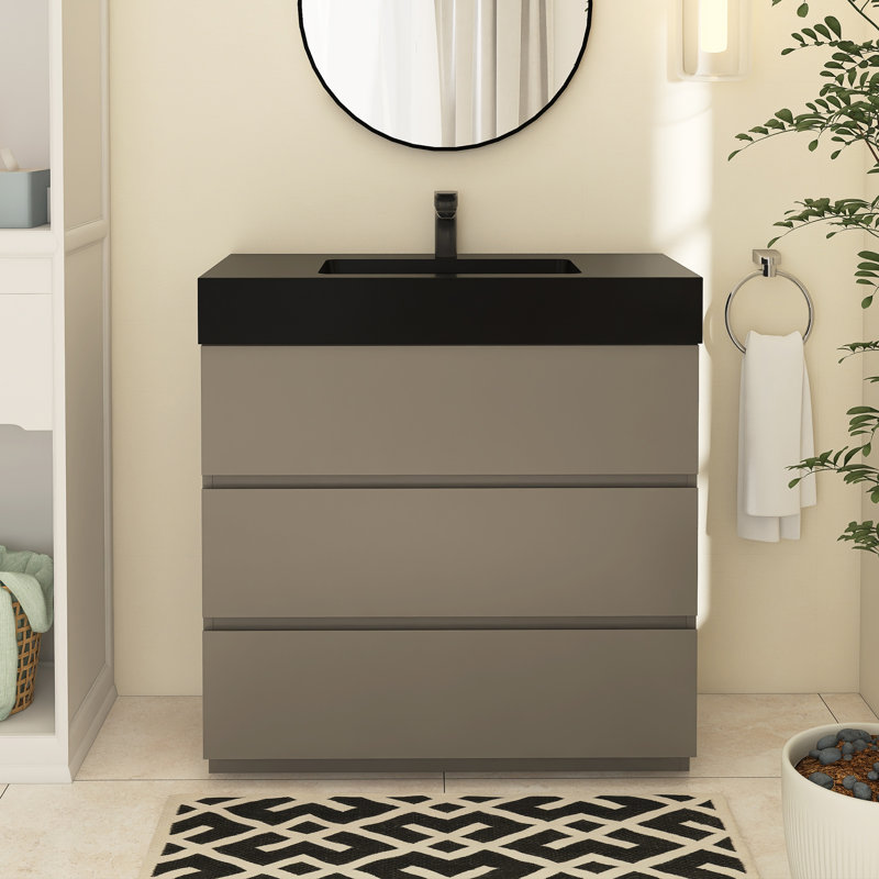 Meuble-lavabo simple Reniel, Gris, Noir, noir, noir, noir, 36"