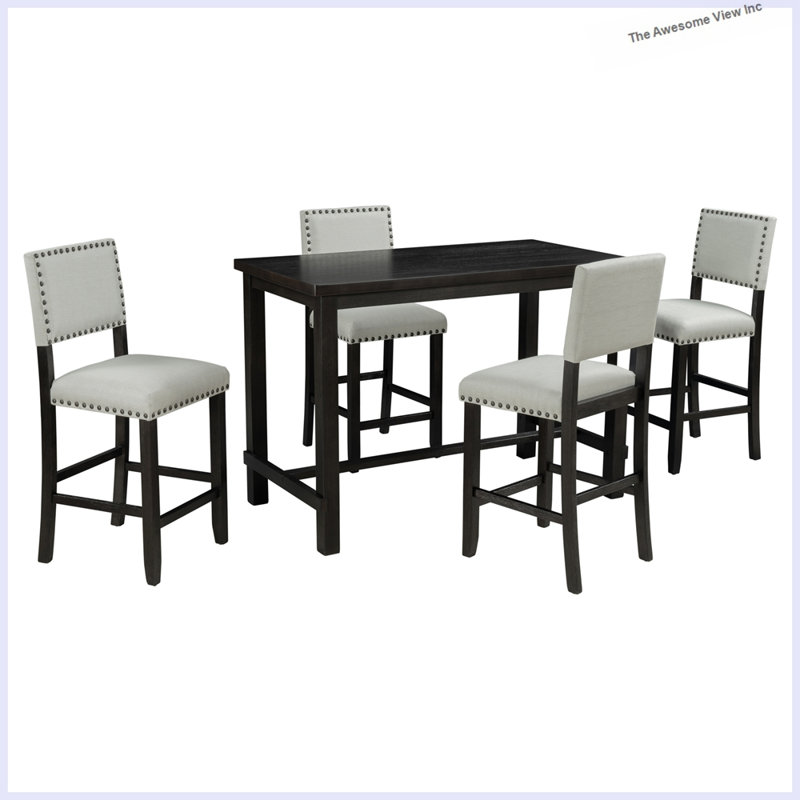 Ensemble de salle à manger 5 pièces à hauteur de comptoir, table élégante classique et 4 chaises, Espresso