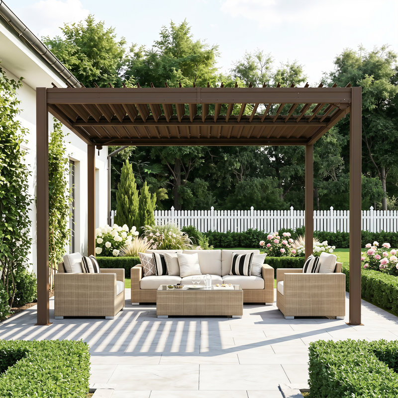Pergola d'extérieur Domi, 91.57" H x 287.4" W x 167.6" D, Brun