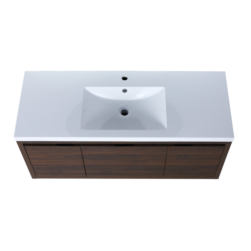 Meuble-lavabo élégant de 48 po avec rangement spacieux et design moderne, Noyer
