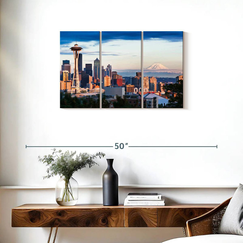Skyline de Sirci Seattle et Mont Rainier, H 20 po x l 33 po