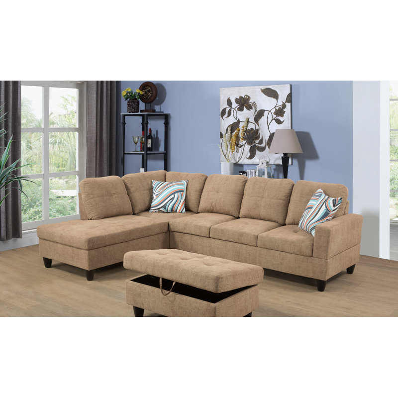 Gennep Upholstered L-Shaped Sectional, Sky Green Linen Blend, Left Hand Facing