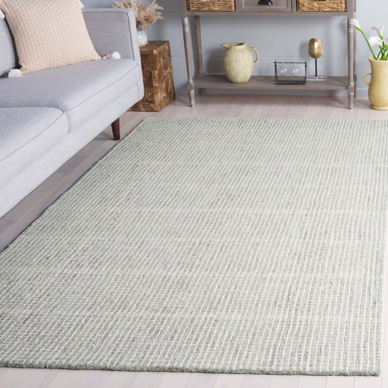 Vighnesh Tufted Wool/Cotton Performance Striped Rug in Ivory/Sage, Rectangle 3" x 5"
