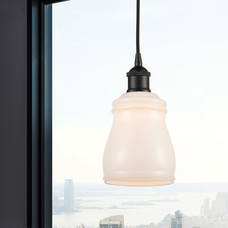 Luminaire suspendu en forme de dôme à 1 lumière Mccarver, Blanc, Noir mat
