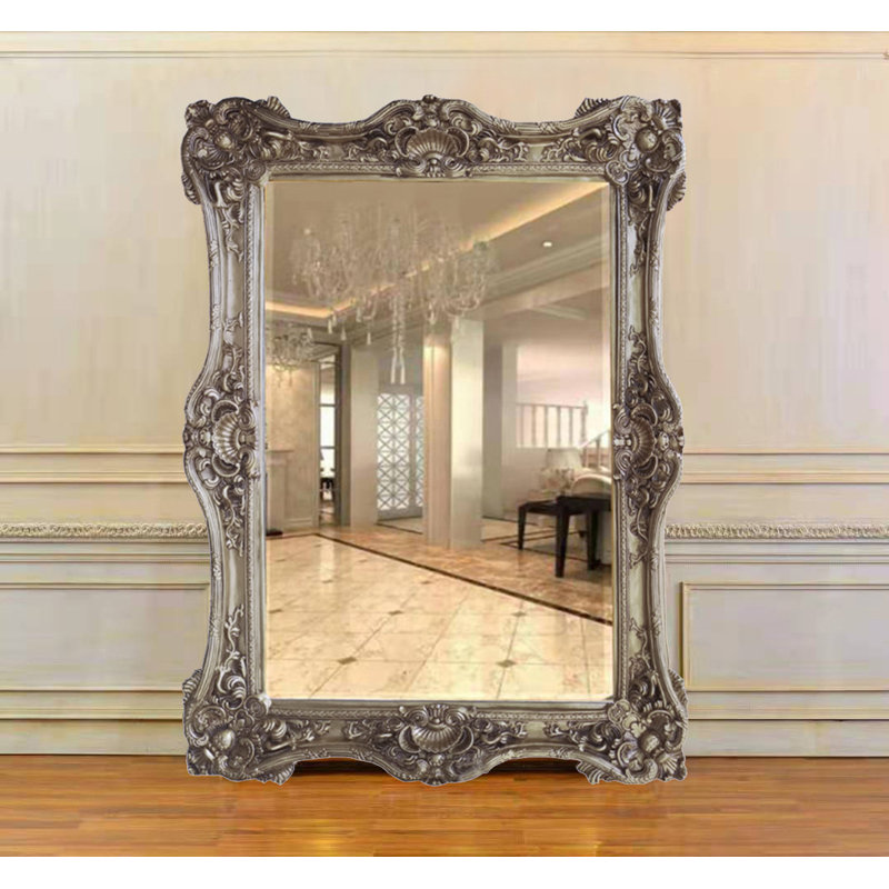 Solid Wood Rectangle Floor Mirror, Antique Silver