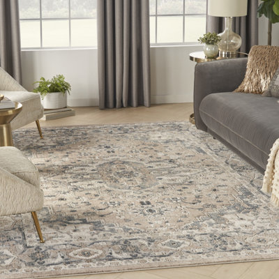 Tapis floral tissé à la machine 9 pi x 12 pi ivoire