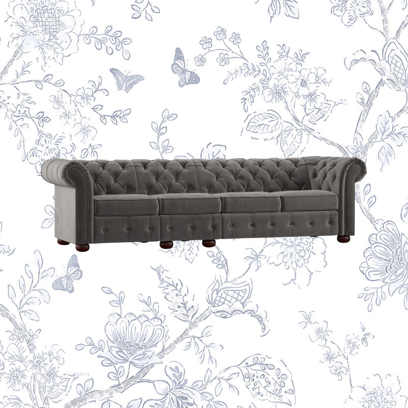 Huskins 117.6'' Velvet Sofa, Dark Gray Velvet