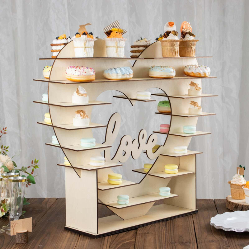 26" Heart Shaped 8-Layer Double Sided Wooden Dessert Display Stand