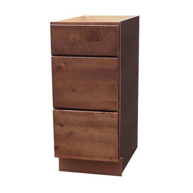 Rustic Walnut 3-drawer shaker style base cabinet, 21" W