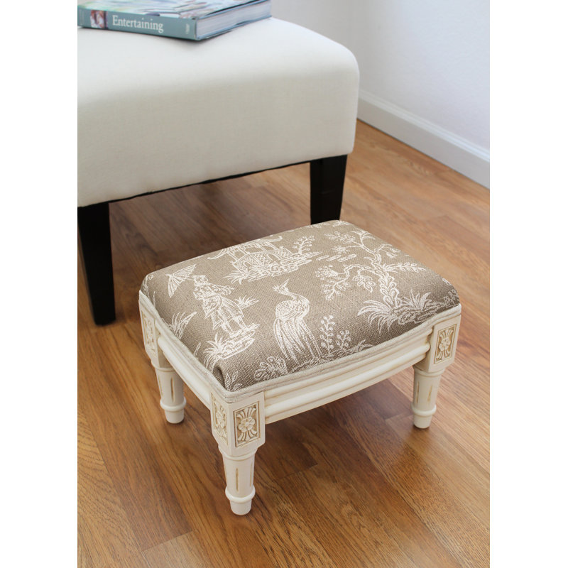 Camary Upholstered Ottoman, White, Taupe Linen Blend