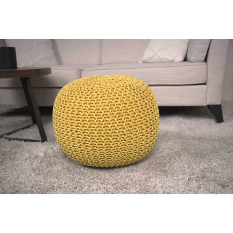 Bordeaux  Knitted Cotton Round Pouf, Yellow, Yellow
