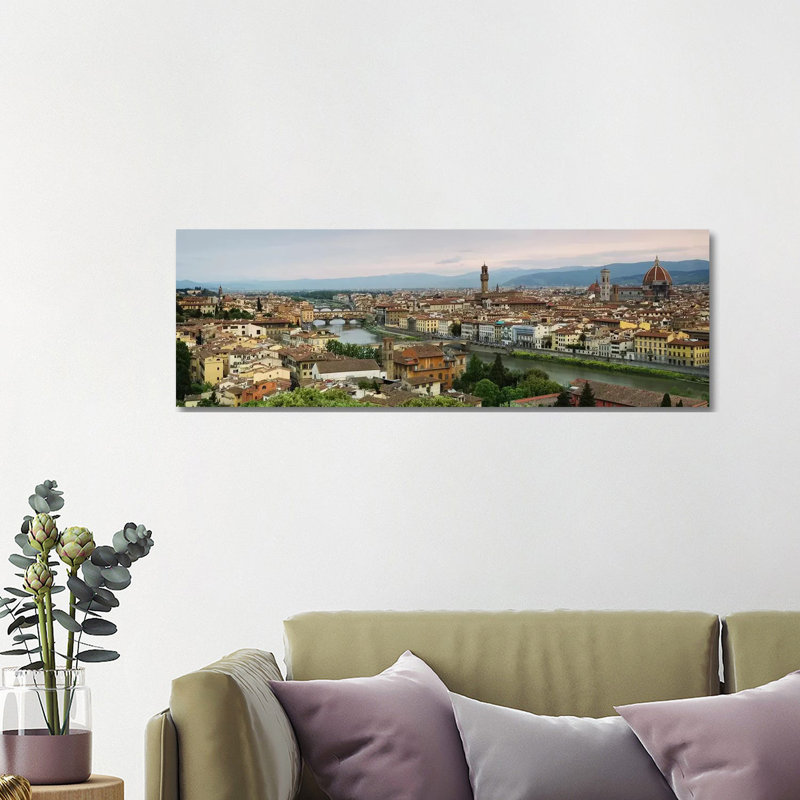 Buildings In A City, Ponte Vecchio, Arno River, Duomo Santa Maria Del Fiore - Wrapped Canvas Panoramic Print