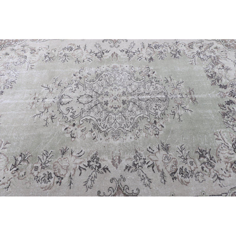 Grand tapis Oushak turc tissé à la main - Tapis en laine vert bohémien pour le décor du salon