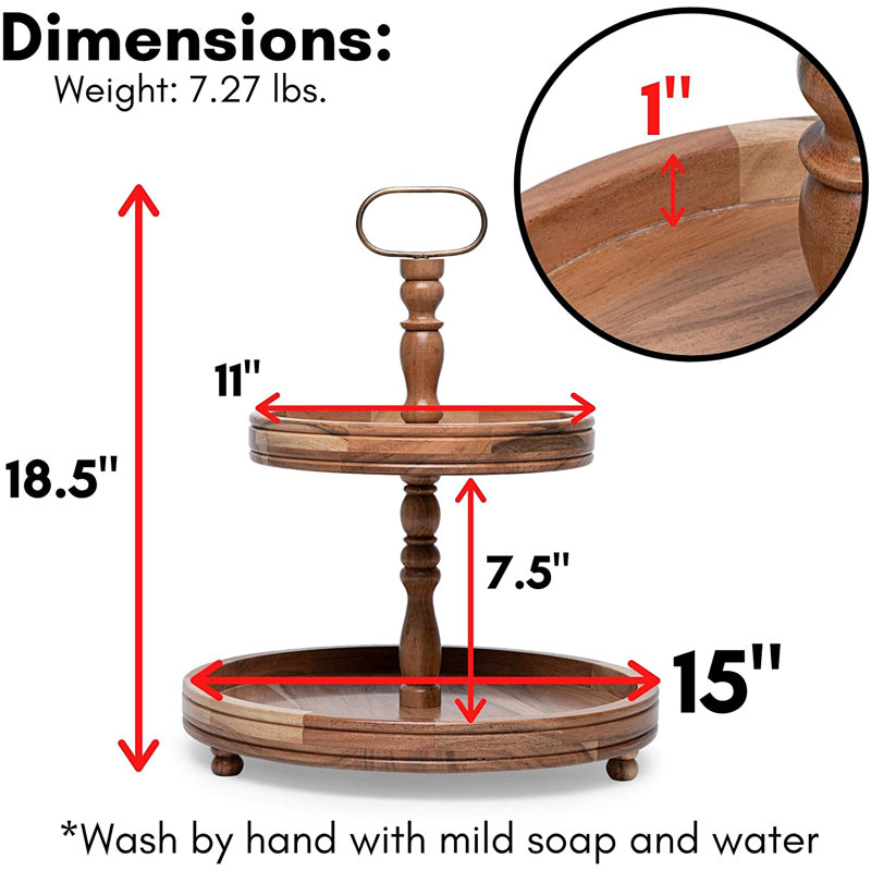 BIRDROCK HOME 2-Tier Farmhouse Serving Tray With Handle - Espresso