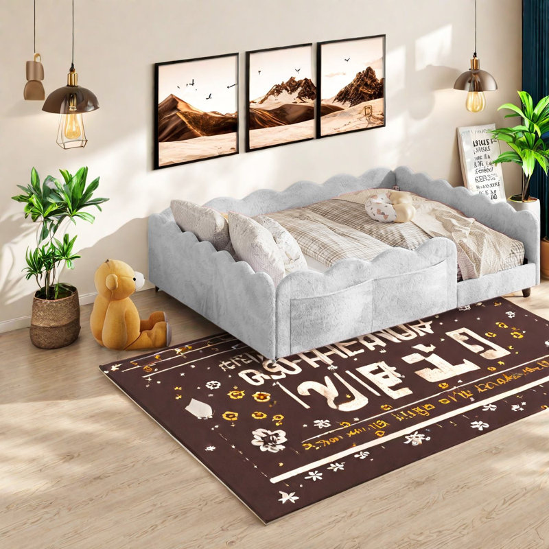 Lit double moderne avec rangement, lit en bois aggloméré pour la maison