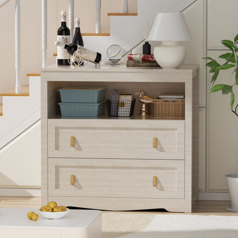 Table à langer en bois 35,4 po, commode à 2 tiroirs, commode avec rangement ouvert