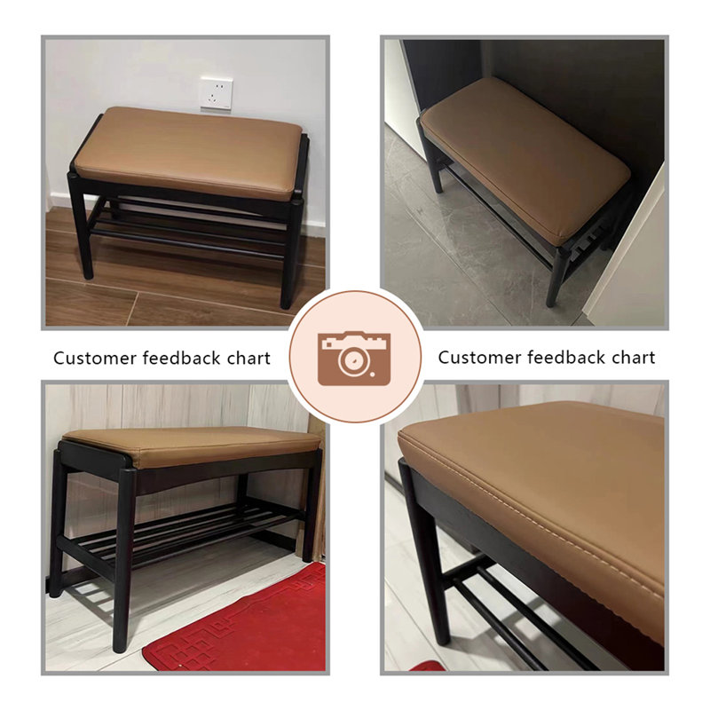 Banc rembourré en similicuir brun brun, H 16,54 po x l 23,62 po x P 11,81 po