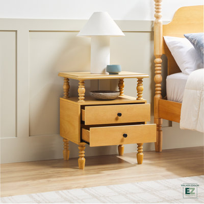 Vivienne Easy Assembly Solid Wood Spindle 2-Drawer Nightstand
