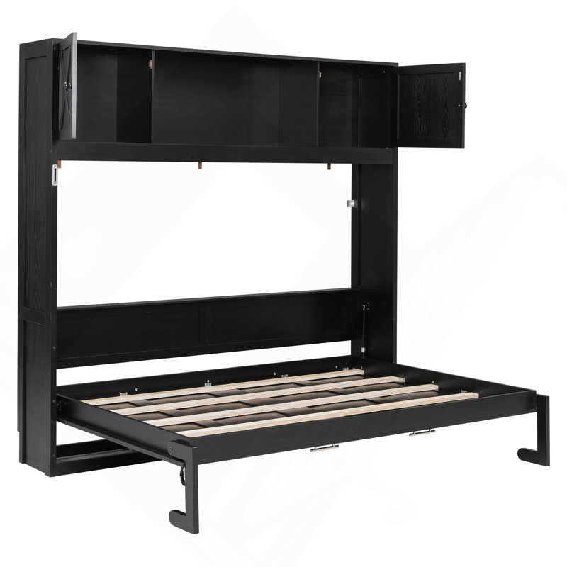 Grand lit escamotable avec armoires de rangement, Noir